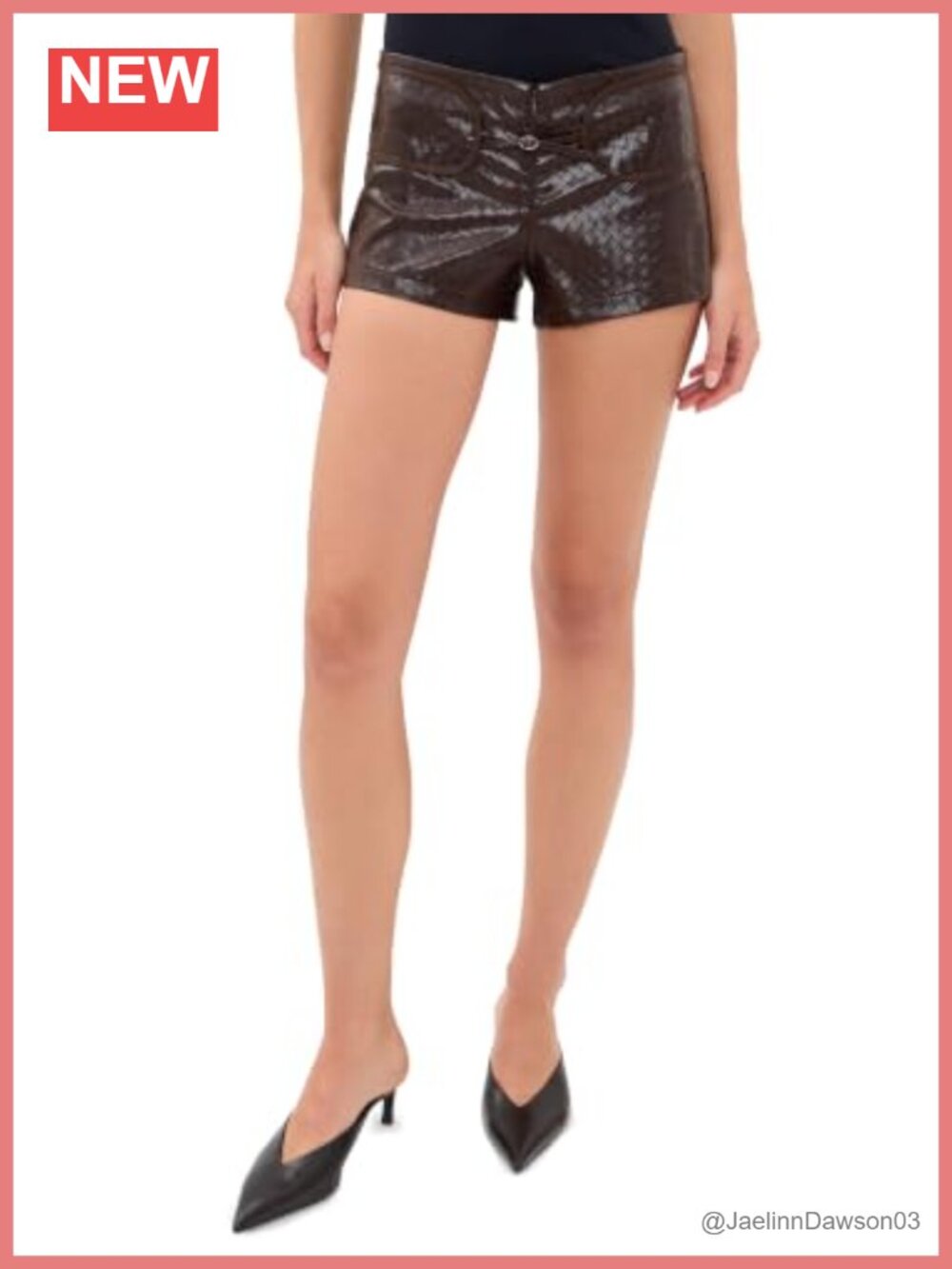 Faux Leather Shorts with Adjustable Front Buckle Mini Low Rise
